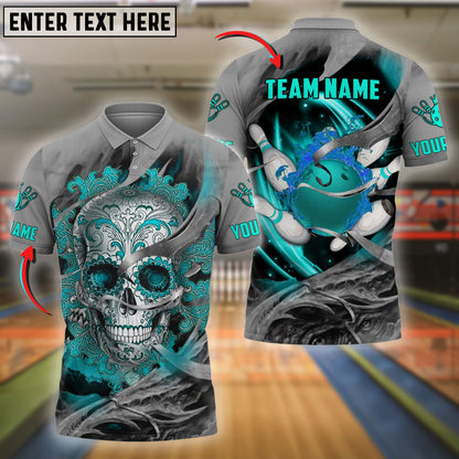 Bowling And Pins Sugar Skull Customized Name 3D Shirt (4 Colors)