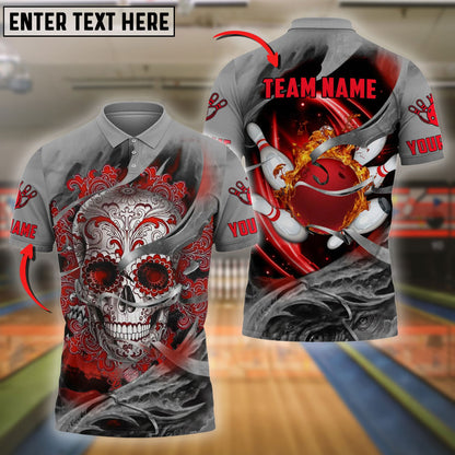 Bowling And Pins Sugar Skull Customized Name 3D Shirt (4 Colors)