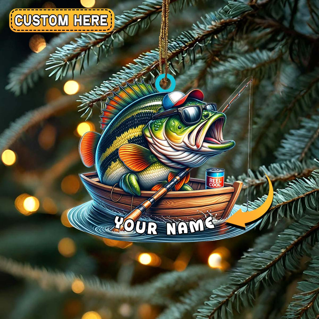 Personalized Bass Fishing in Boat with Beer Can Christmas 3D Ornament, Custom Holiday Tree Decor, Perfect Gift for Fishermen