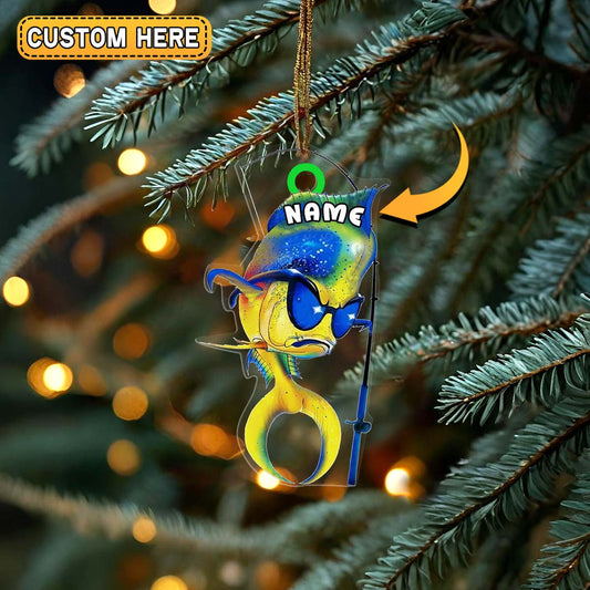 Personalized Angry Mahi-Mahi Fishing Cartoon Design Christmas 3D Ornament, Custom Holiday Tree Decor, Perfect Gift for Fishermen