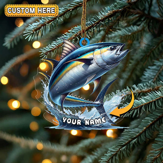 Personalized Tuna Fishing Splash Design Christmas 3D Ornament, Custom Holiday Tree Decor, Perfect Gift for Fishermen