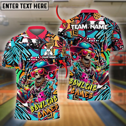 Bowling Funny Skull Colorful Graffiti Personalized Name, Team Name 3D Shirt (4 Colors)