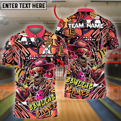 Bowling Funny Skull Colorful Graffiti Personalized Name, Team Name 3D Shirt (4 Colors)