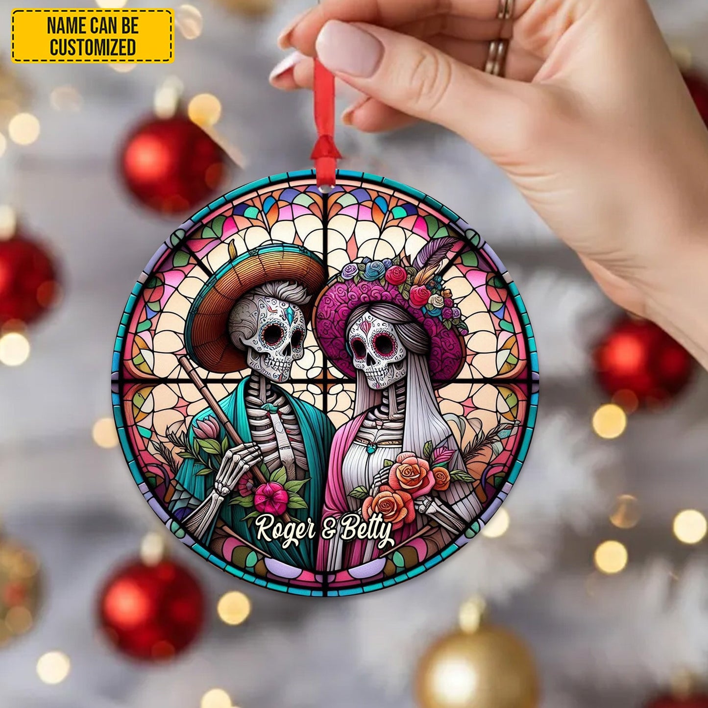 Personalized Gothic Couple Stained Glass Ornament