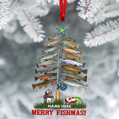 Merry Fishmas Flat Fishing - Personalized Custom Shaped Acrylic Ornament - Christmas Gift For Him, for Dad, Fishing Lovers