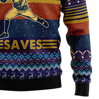 Baseball Jesus Save Ugly Christmas Sweater