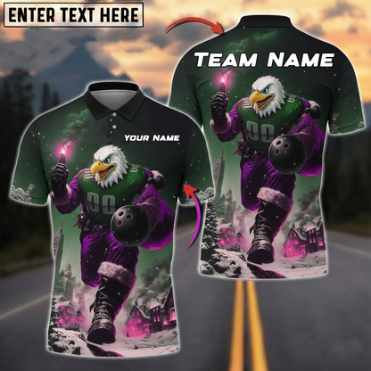 Midnight Eagle Santa Bowling Polo — Snowy City Glow — Personalized Team Jersey