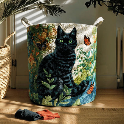 Purr Noir Quilted Laundry Basket