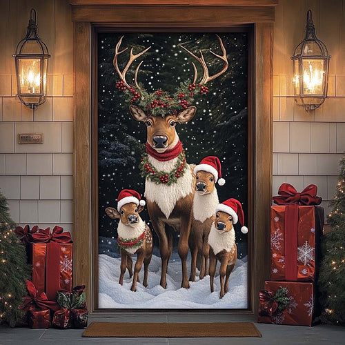 Reindeer Family Quilted Door Cover