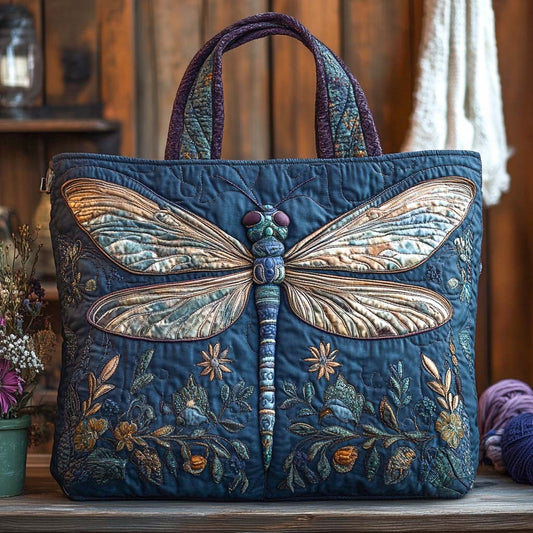 Rustic Blue Meadow Quilted Tote Bag