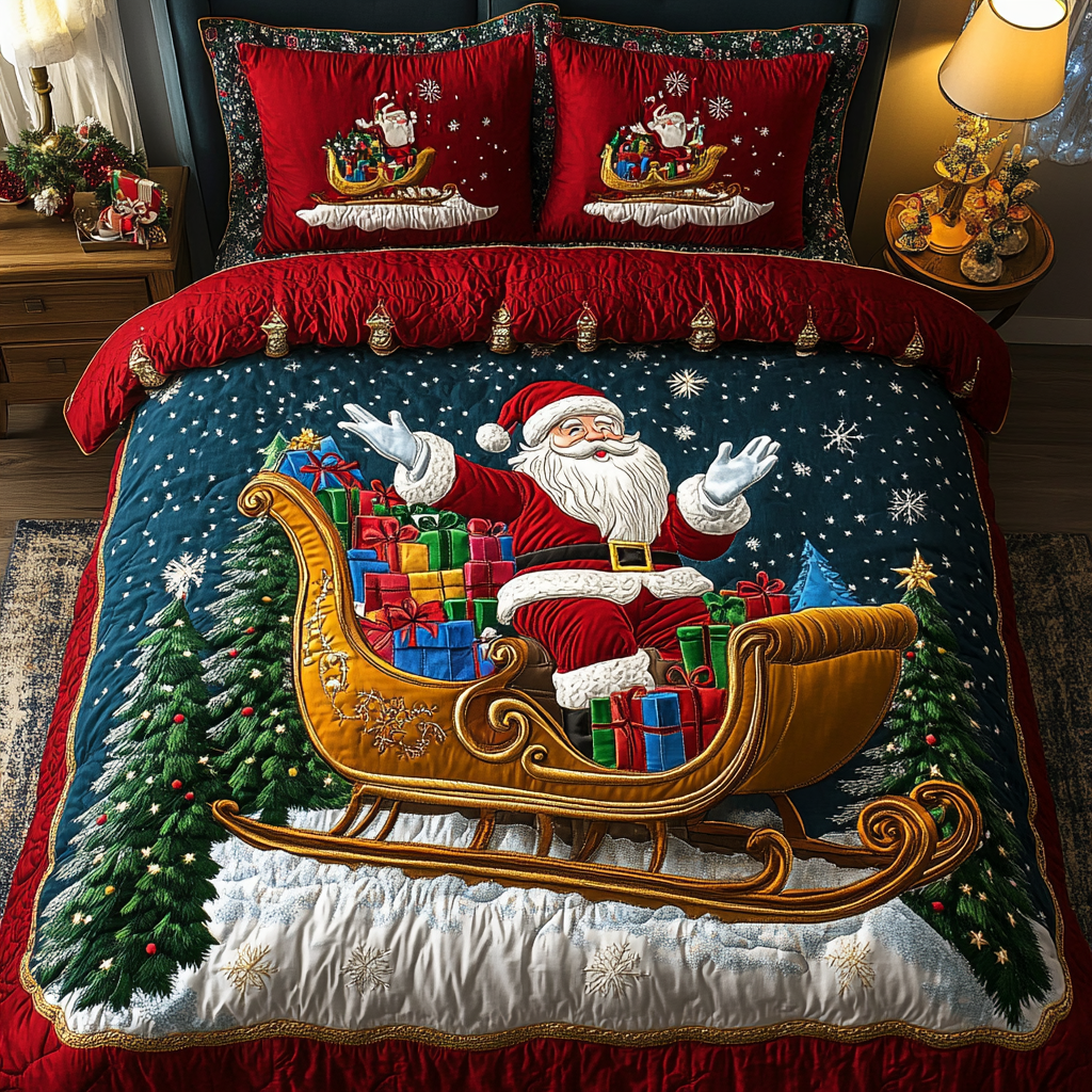 Santa Joy 3-Piece Quilted Bedding Set