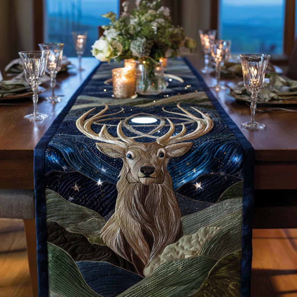 Starry Night Buck Quilted Table Runner