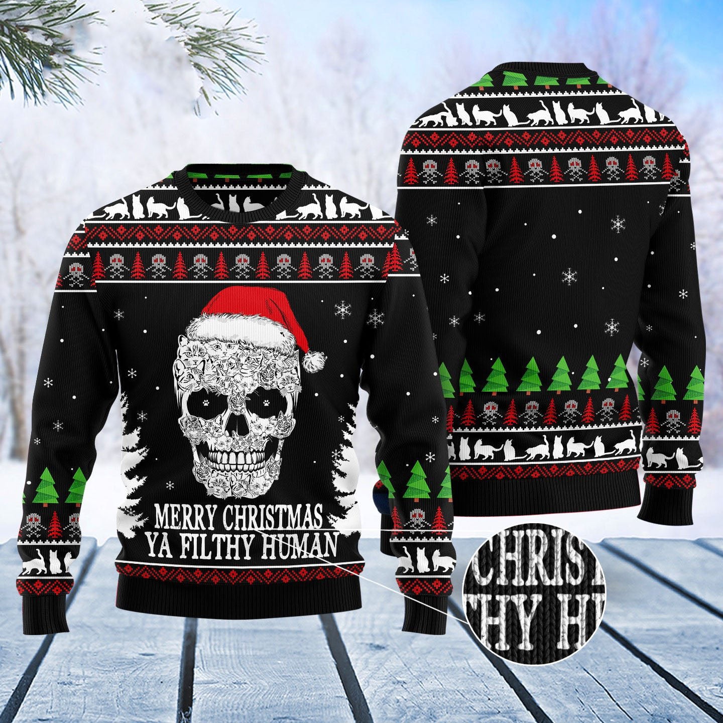Cat Skull Santa Ugly Christmas Sweater