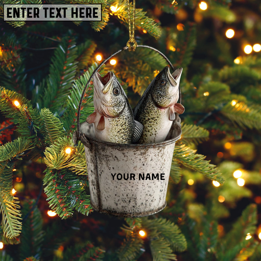 Personalized Fishing Bucket Christmas Ornament, Tree Hanging Decor, Flat 2D Acrylic, Personalized Fisherman Gift for Husband Holiday Keepsake
