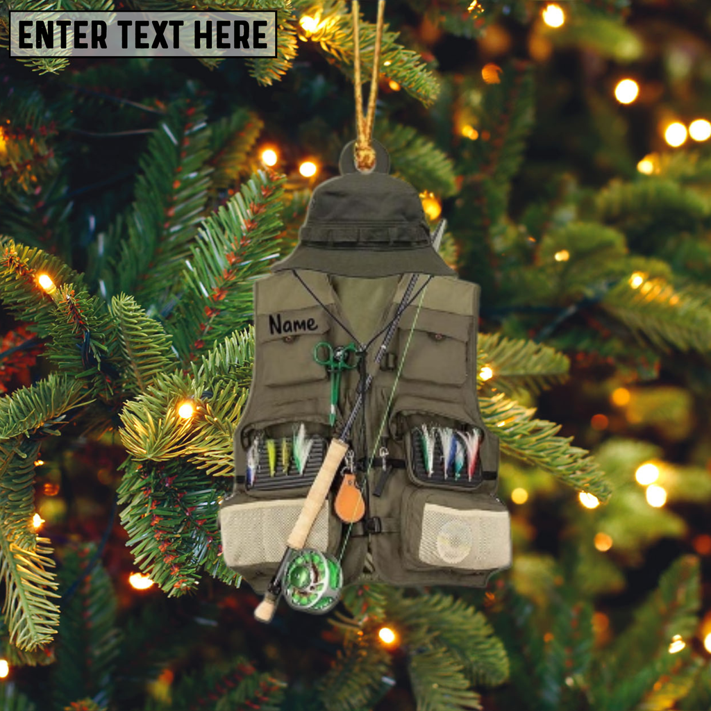 Personalized Fishing Vest Personalized Christmas Ornament For Xmas Tree Decor, Fishing Lovers Gifts, Xmas Gifts for Fisherman, Fishing Dad, Fishing Gift