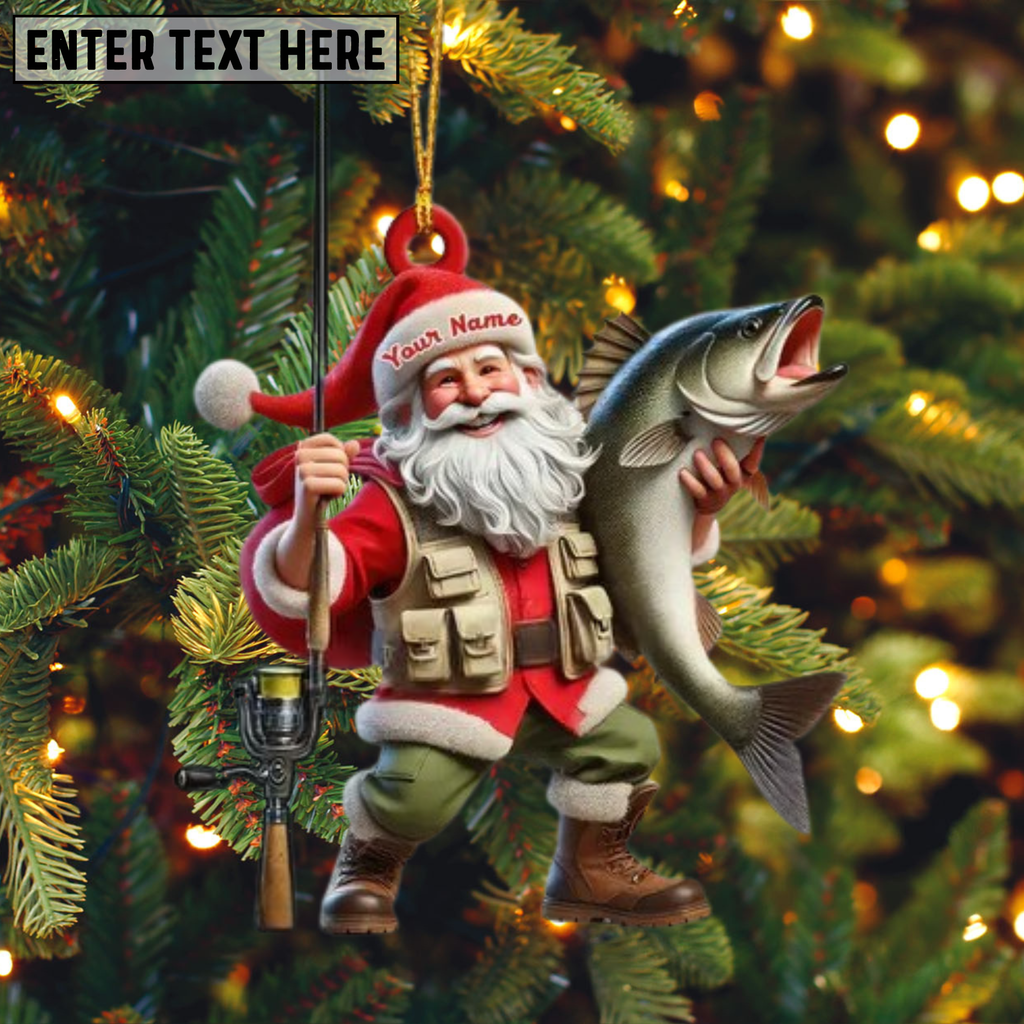 Santa Fishing Scene Ornament, Custom Home Decor Gift
