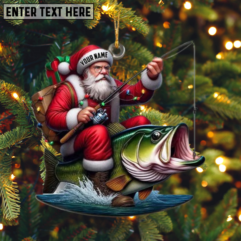 Personalized Santa Fishing Ornament, Fisherman Holiday Keepsake