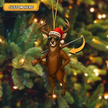 Custom Name Santa Hunting Ornament, Funny Hunter Christmas Tree Decoration