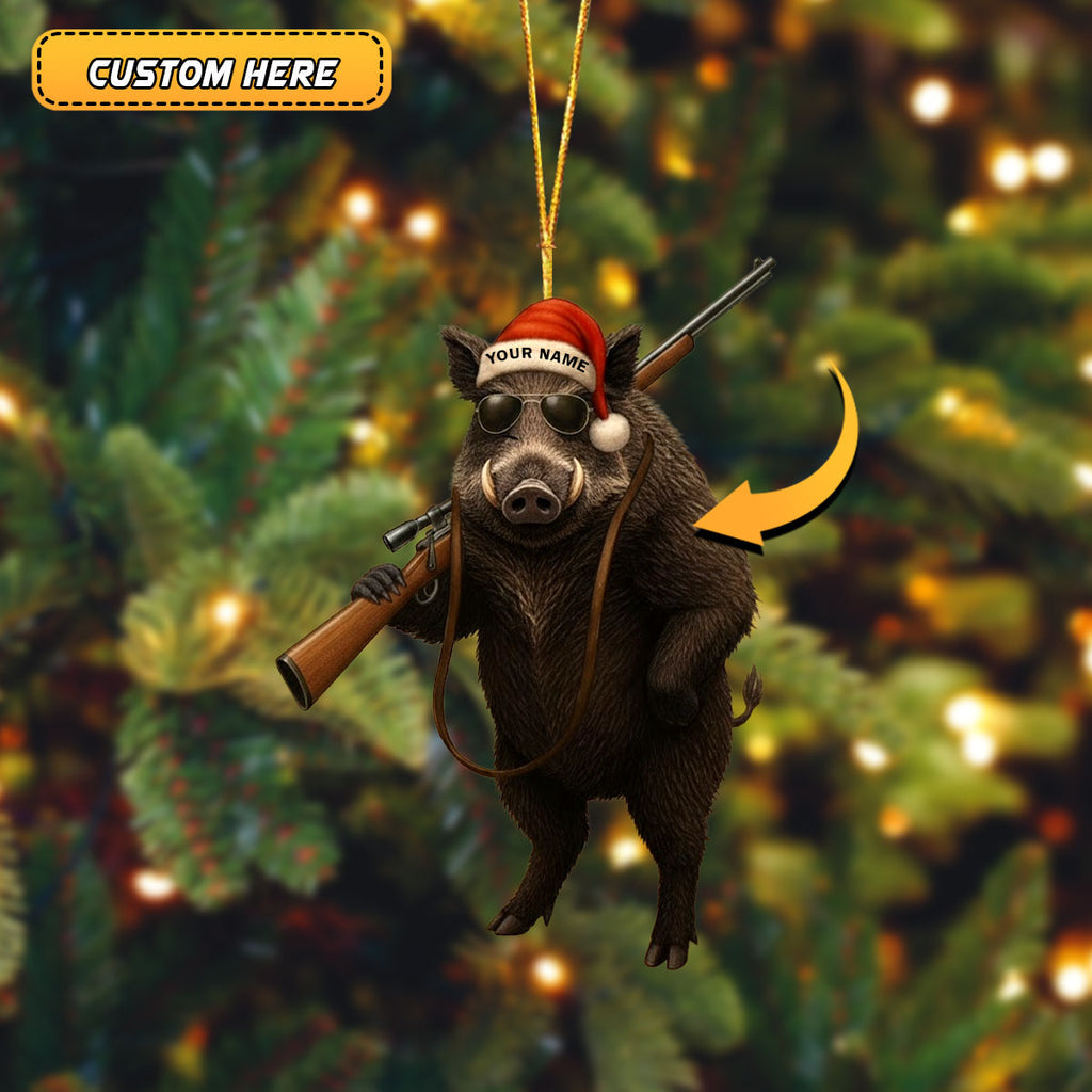 Custom Name Santa Hunting Ornament, Funny Hunter Christmas Tree Decoration