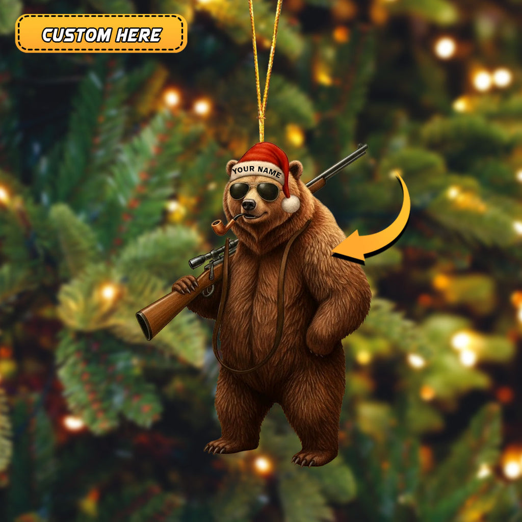 Custom Name Santa Hunting Ornament, Funny Hunter Christmas Tree Decoration