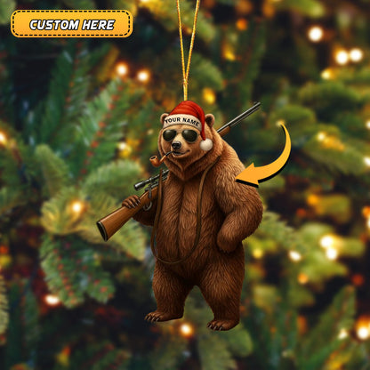 Custom Name Santa Hunting Ornament, Funny Hunter Christmas Tree Decoration
