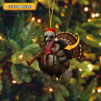 Custom Name Santa Hunting Ornament, Funny Hunter Christmas Tree Decoration