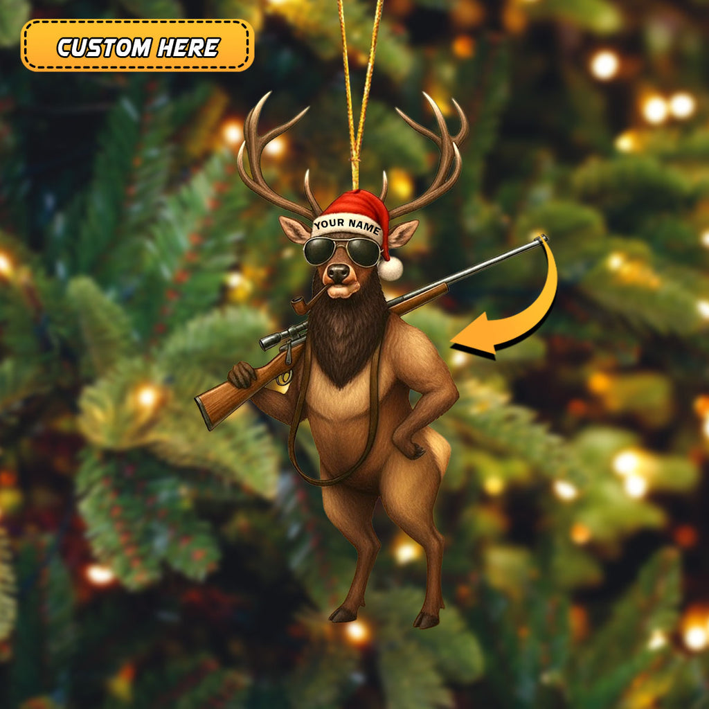 Custom Name Santa Hunting Ornament, Funny Hunter Christmas Tree Decoration