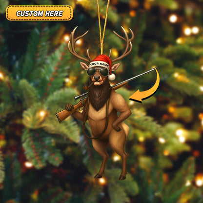 Custom Name Santa Hunting Ornament, Funny Hunter Christmas Tree Decoration