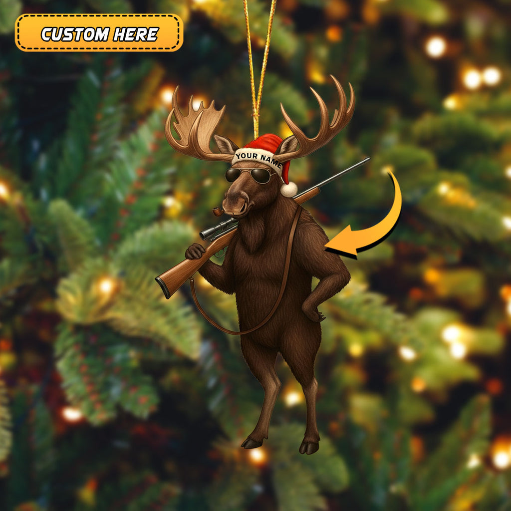 Custom Name Santa Hunting Ornament, Funny Hunter Christmas Tree Decoration