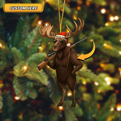 Custom Name Santa Hunting Ornament, Funny Hunter Christmas Tree Decoration