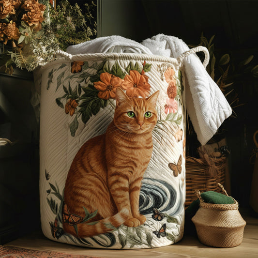 Warm Yellow Whiskers Quilted Laundry Basket