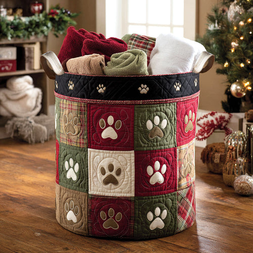 Yuletide Paw Magic Quilted Laundry Basket