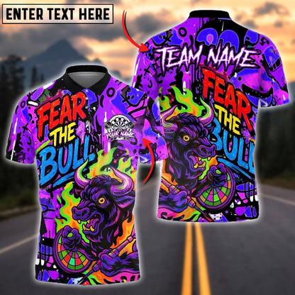 Darts Fear The Bull Graffiti Style Customized Name, Team Name 3D Shirt (4 Colors)