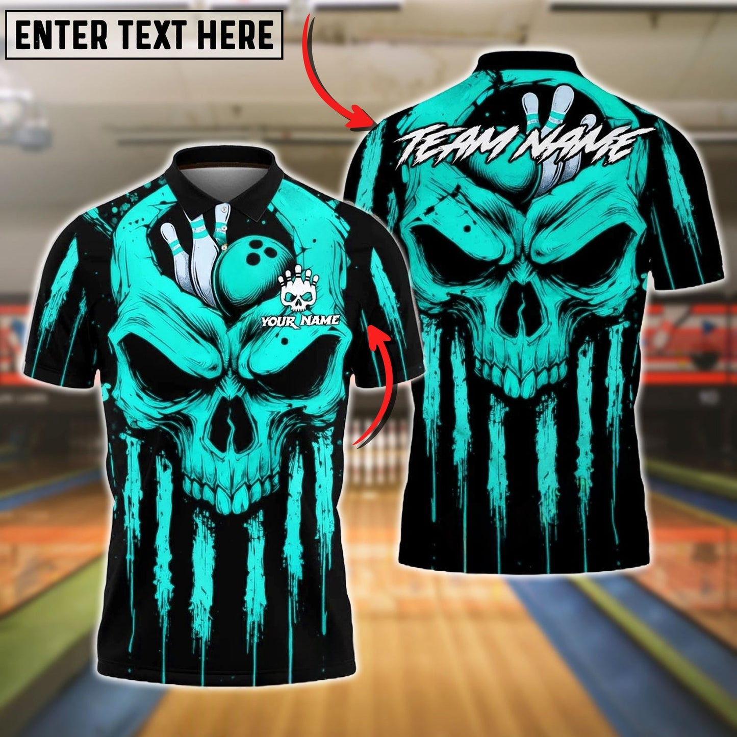 Bowling And Pins Grim Skull Drip Art Customized Name, Team Name 3D Shirt (4 Colors)