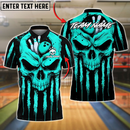 Bowling And Pins Grim Skull Drip Art Customized Name, Team Name 3D Shirt (4 Colors)