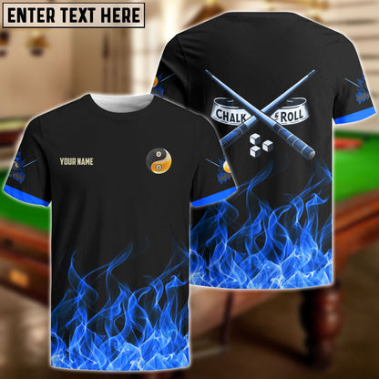 Billiards 8-Ball & 9-Ball Fire Pattern Blue Shirt