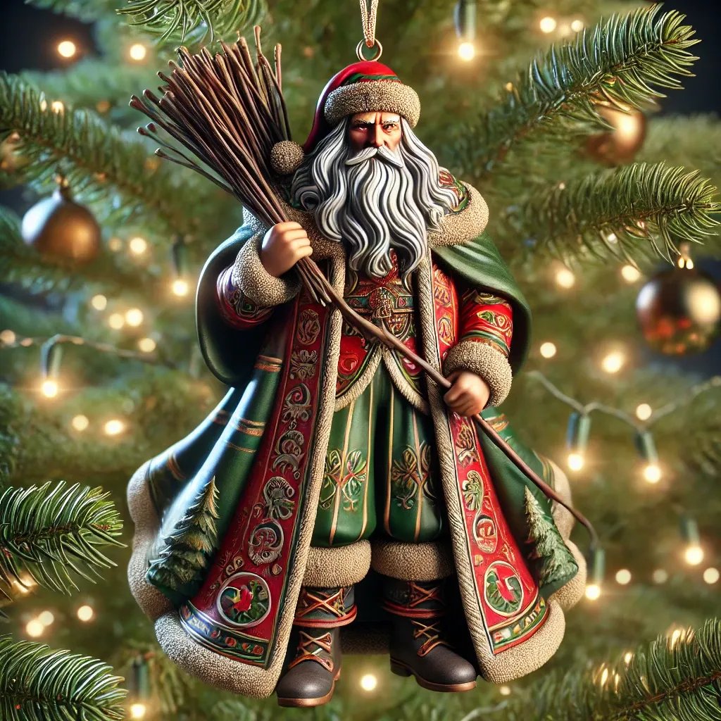 Classic Brocade Santa – holding birch switches