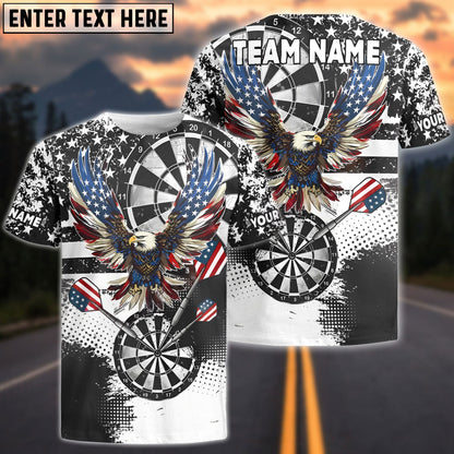 Darts Grunge Eagle American Flag Black White Personalized Name, Team Name Shirt