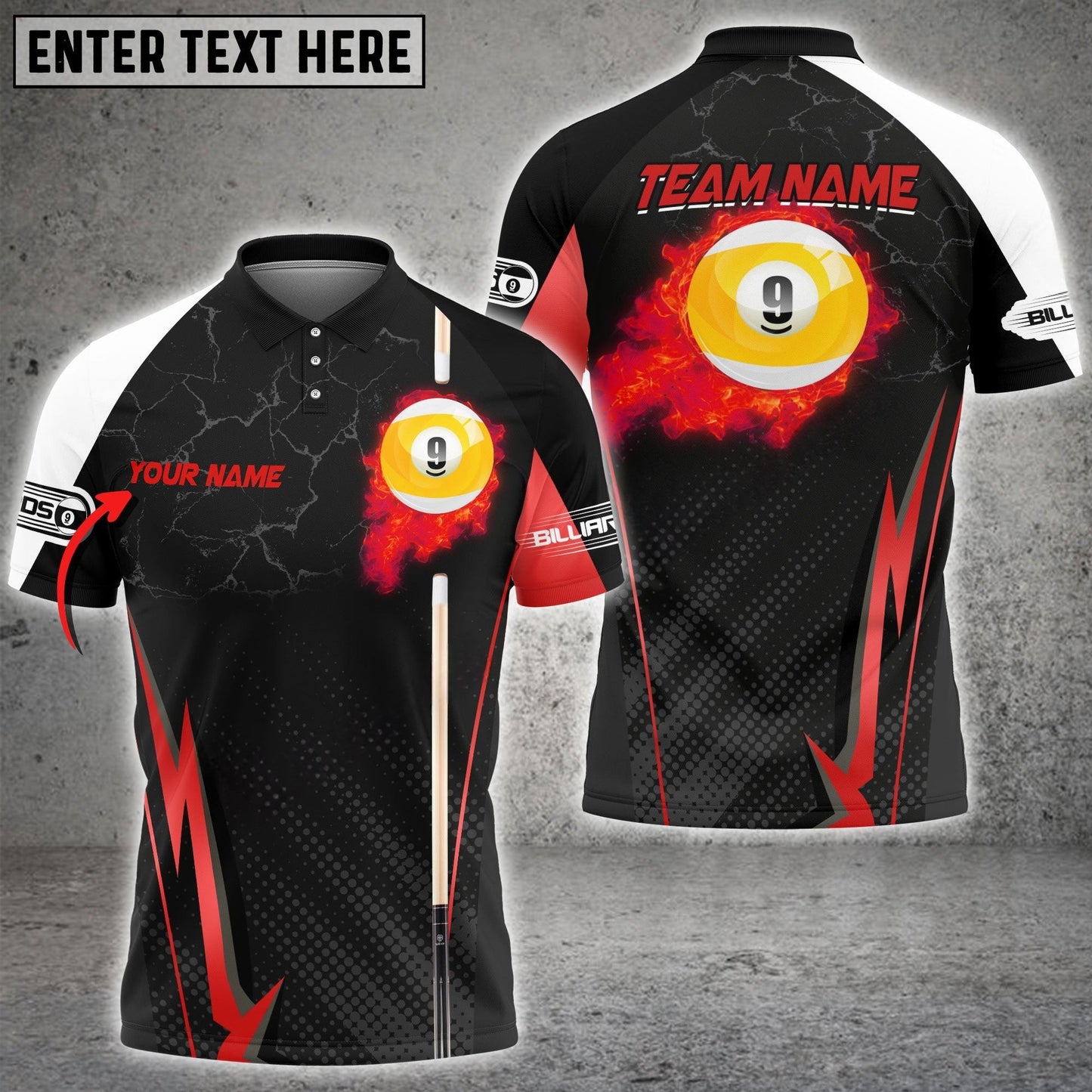 Billiards Ball 9 Fire Cue Personalized Name, Team Name Unisex Shirt