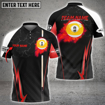 Billiards Ball 9 Fire Cue Personalized Name, Team Name Unisex Shirt