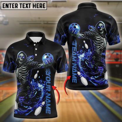 Bowling And Pins Skull Skeleton Customized Name 3D Shirt (4 Colors)