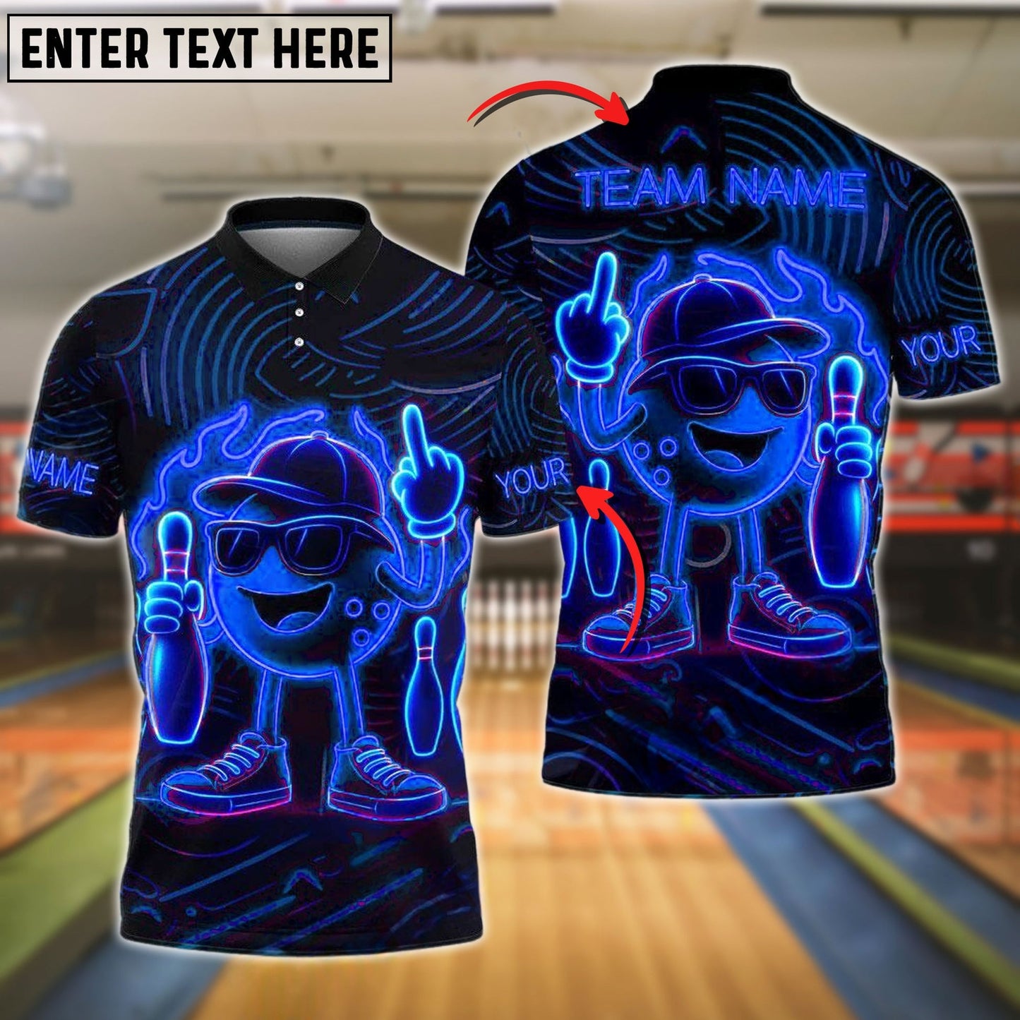 Bowling Neon Flame Customized Name, Team Name 3D Shirt (4 Colors)