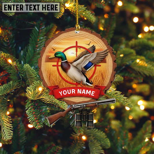 Christmas Ornament Duck Hunting Scene Flat 2D Acrylic Tree Hanging Decor with Rifle and Binocular Design Personalized Gift for Hunters