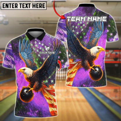 Bowling And Pins Sky Eagle US Flag Customized Name, Team Name 3D Shirt (4 Colors)