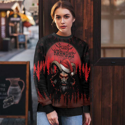 Merry Krampus Ugly Christmas Sweater Dark Grunge Christmas - Wonder Print Shop