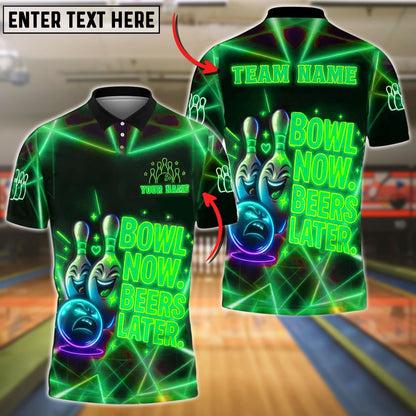 Bowling And Pins Neon Now Beers Later Funny Quote Customized Name 3D Shirt (4 Colors)