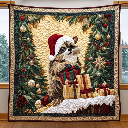 Cozy Racoon with a Festive Spirit Quilt