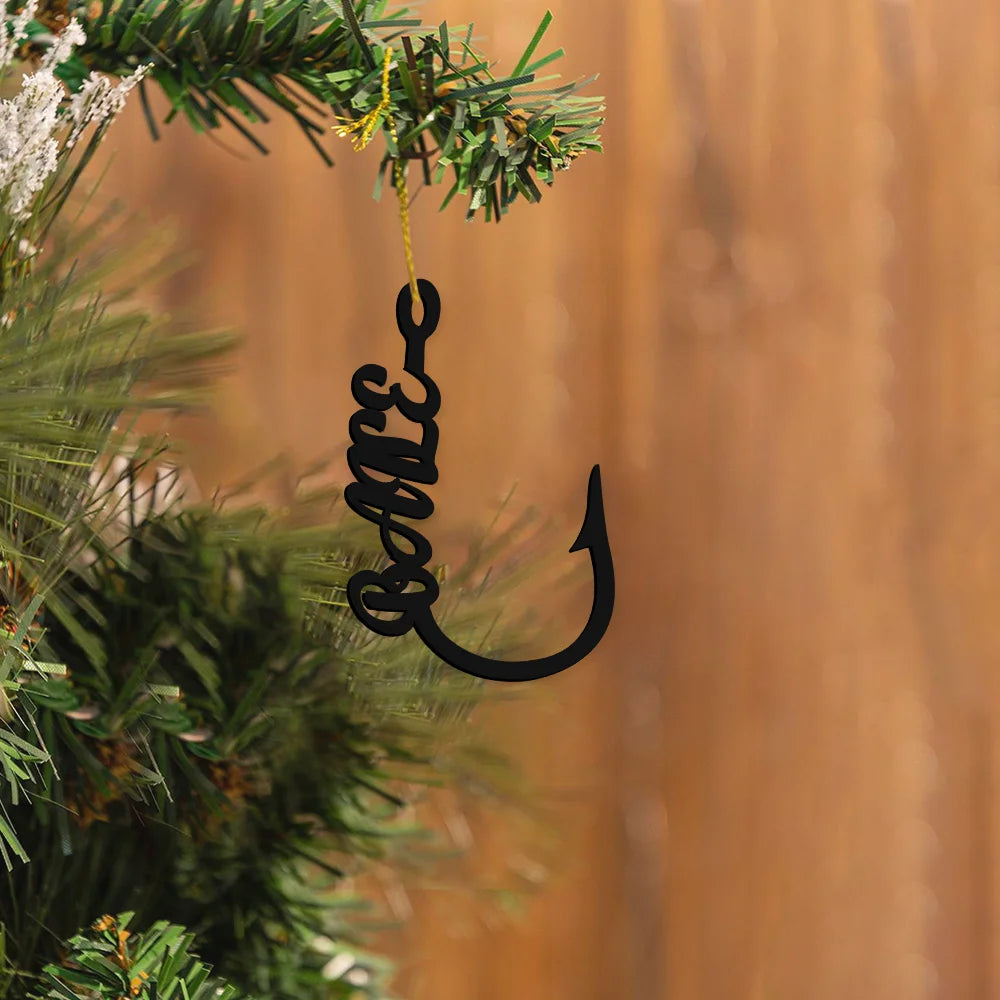 Personalised Lightweight Metal Fishing Hook Ornament with Name Christmas Tree Decoration Christmas Gift for Fishing Lovers