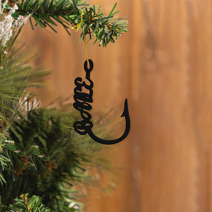 Personalised Lightweight Metal Fishing Hook Ornament with Name Christmas Tree Decoration Christmas Gift for Fishing Lovers