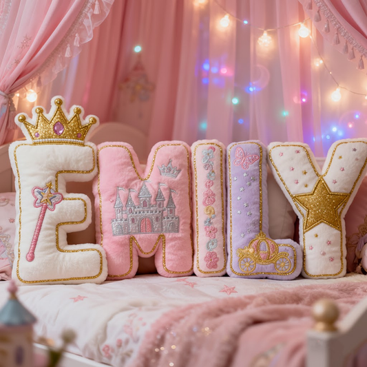 👑 Princess Castle Name Pillow – Personalized Pink Fairy Tale Cushion for Girls
